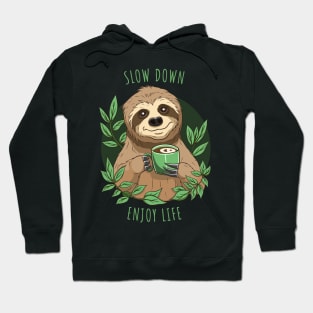 Enjoy Life, Cute Sloth With Coffee Hoodie